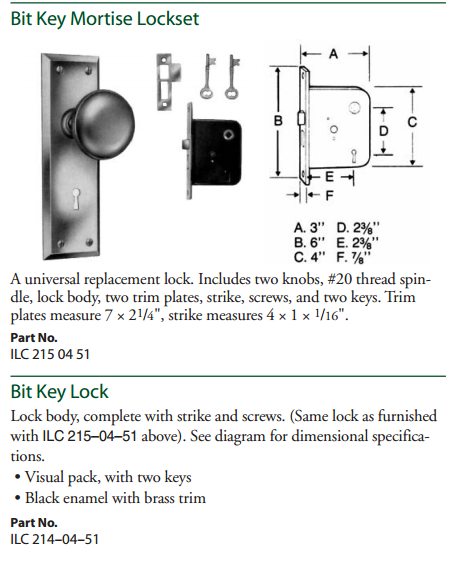 Ilco Mortise Lockset 215-04-51 Door With Keys 
